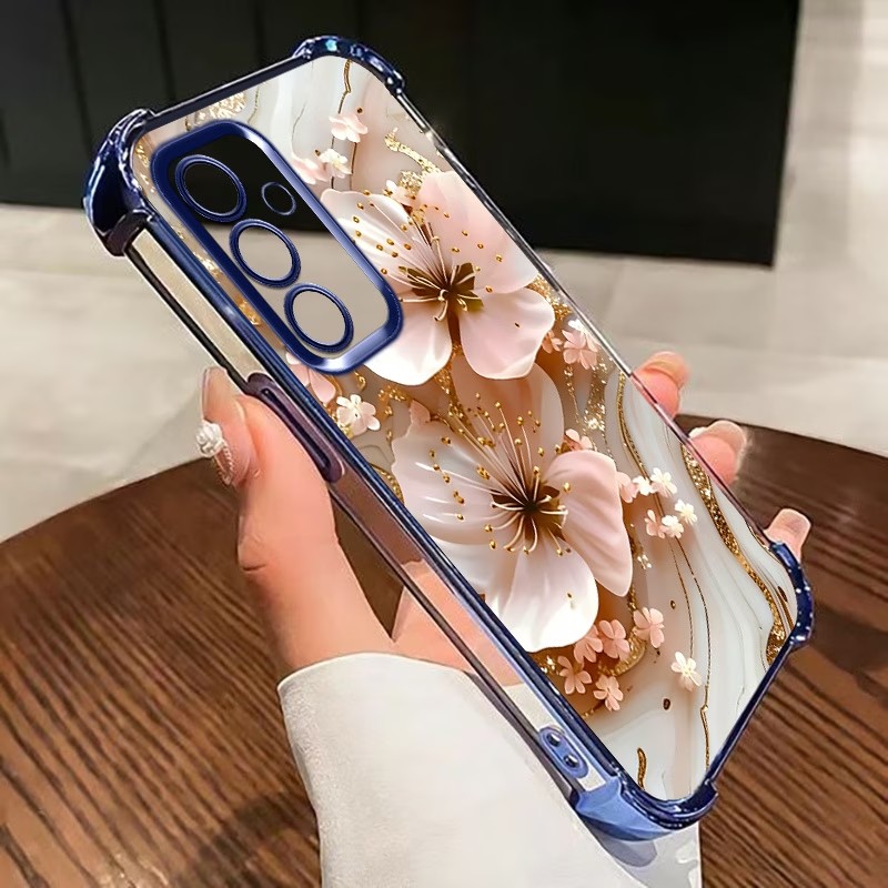 Samsung Galaxy S25 - Cover Trasparente con Fiori Elettroplaccati per